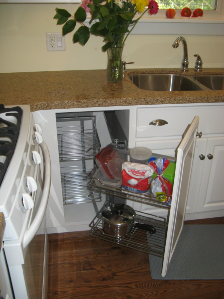 white kitchen pull out pantry shelves